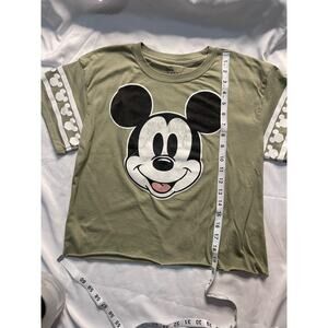 Pre-Loved Women’s Mickey Mouse Olive Green Crop Top Size Medium